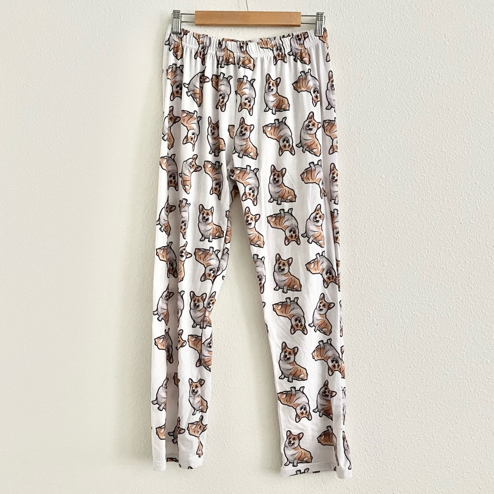 Fur Of Love Corgi Dog Print White Sleep Pajama Pants Size Small